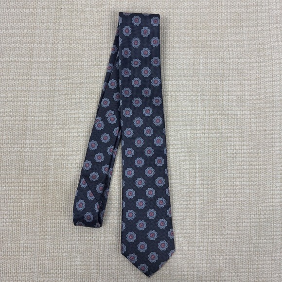 Joseph Abboud Mens Silk Necktie Navy Pink Floral Pattern Business Casual - Picture 1 of 6